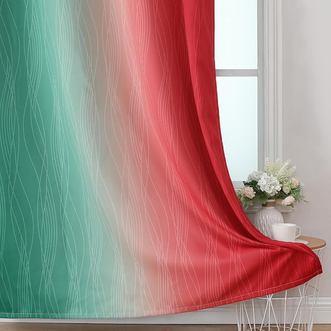 Red and Green Ombre Blackout Curtains 52Wx54L 2 Panels | Ombre Christmas - Image 6