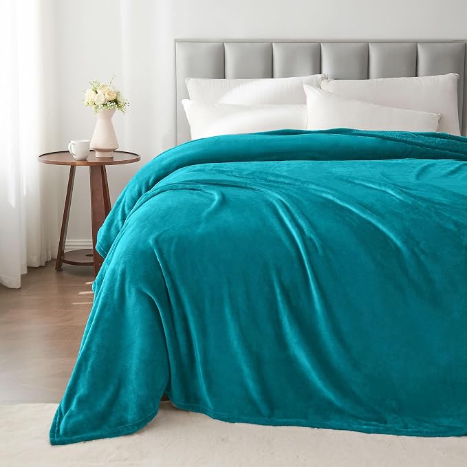 BEDELITE Fleece Blanket Soft Plush King Size Bed Blanket Teal Blue 108"x90" | - Image 6