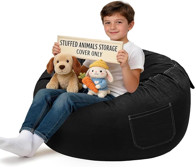 Lukeight Stuffed Animals Storage Bean Bag Chair Cover by Lukeight