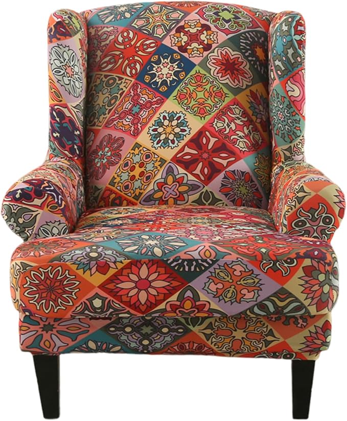 KRFOONN Stretch Wing Chair Slipcovers Printed 2 Piece Wingback Chair Covers by KRFOONN
