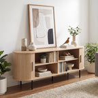 Tangkula Fluted TV Stand for TVs up to 60”, Mid Century Curved Entertainment - Image 4
