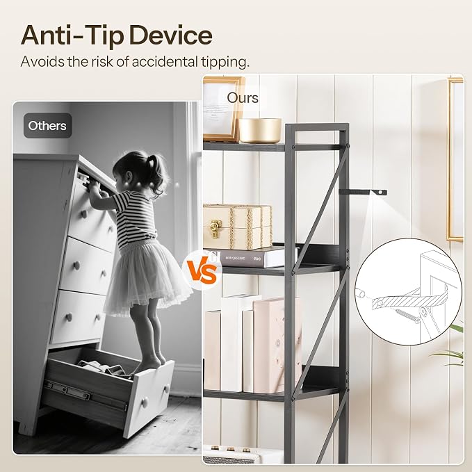 HOOBRO Bookshelf, 4-Tier Industrial Bookcase, Book Shelf Storage Organizer - Image 8