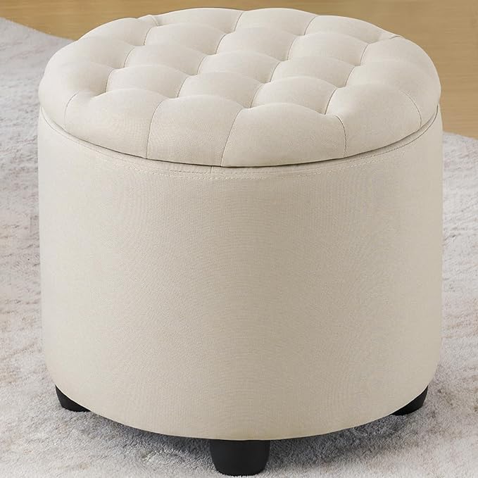 Furniliving Modern Round Storage Ottoman, Button Tufted Ottoman Foot Stools by FurnilivingFurnitureforHome