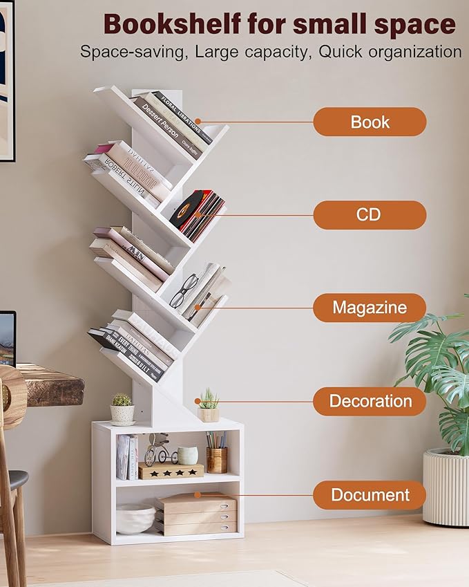 SUNMORY 6 Tier Tree Bookshelf, Tall Bookcase - Image 6