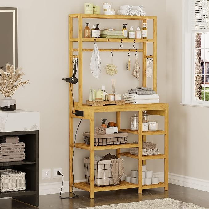 Bakers Rack with Power Outlets, 8-Tier Microwave Stand, Kitchen Utility Storage - Image 6