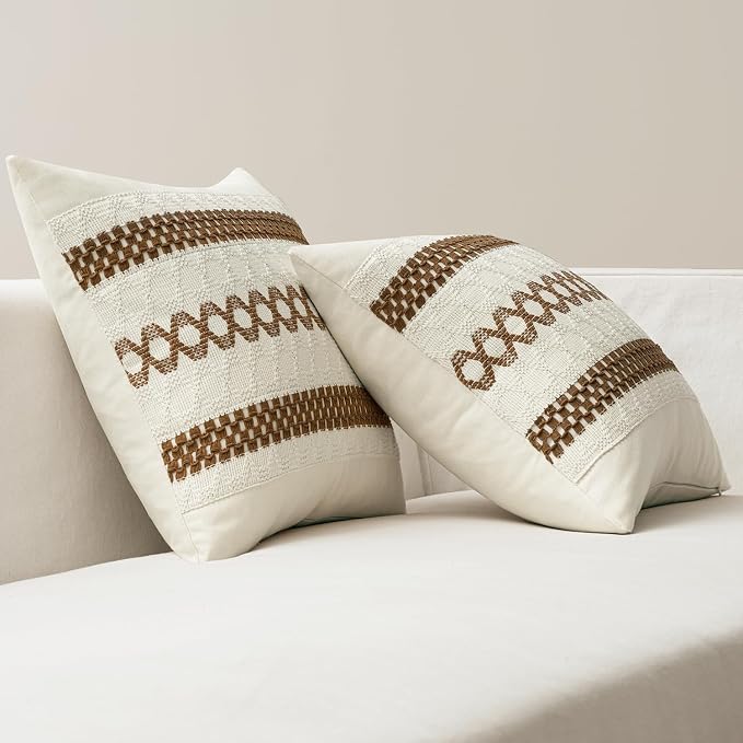 MIULEE Set of 2 Coco Brown Boho Decorative Pillow Covers 18x18 Inch | Farmhouse - Image 6