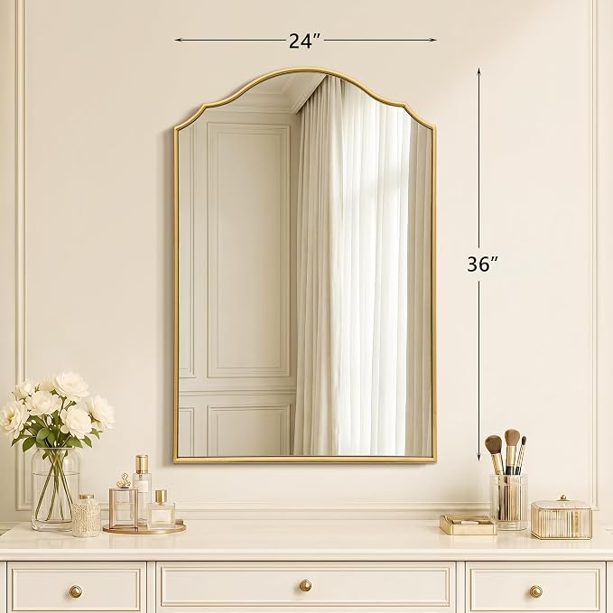 Besdomus Scalloped Gold Mirror for Bathroom: 24"x36" Minimalist Modern Arched - Image 4