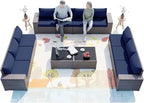 ALAULM 12 Pieces Outdoor Patio Furniture Set Sectional Sofa Sets Brown PE - Image 6