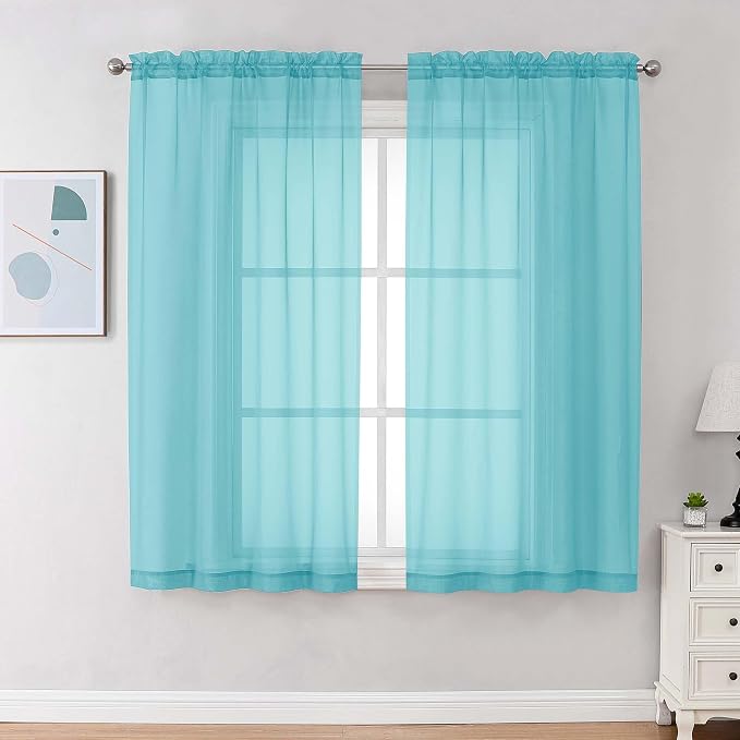Chyhomenyc Sheer Curtains 63 Inch Length 2 Panels, Aqua | Light Filtering by Chyhomenyc