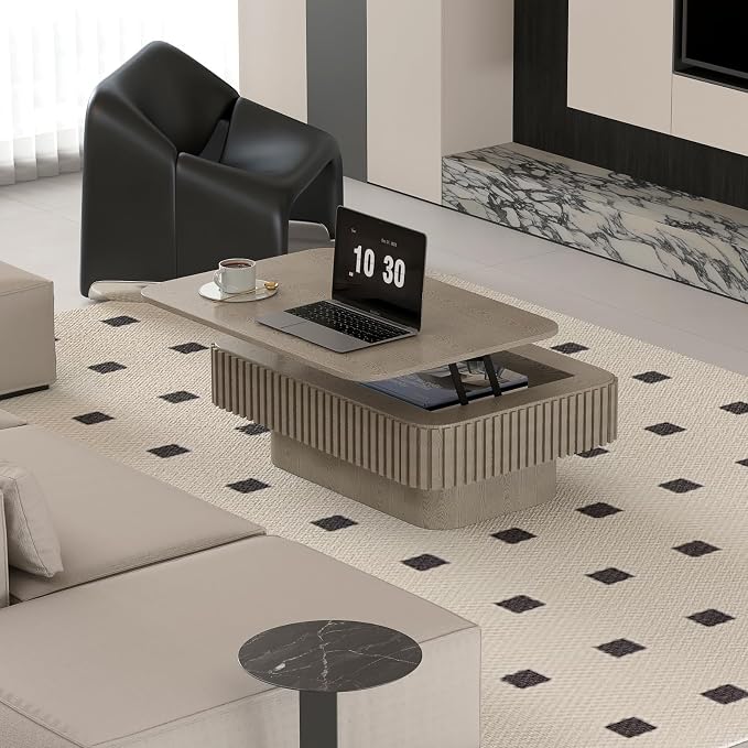 Lift Top Coffee Table for Living Room, Rectangle Handmade Solid Wood Strips - Image 7