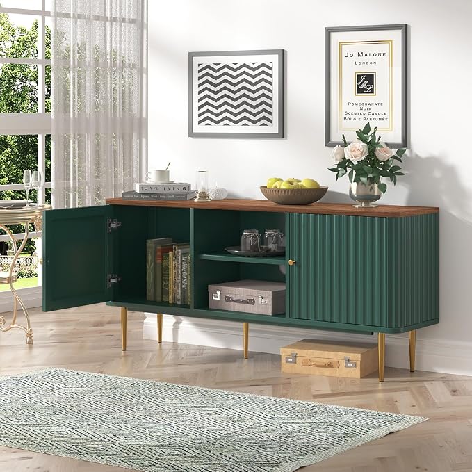ARTPOWER 55” Fluted TV Stand, Mid Century Modern Green TV Stand - Image 6