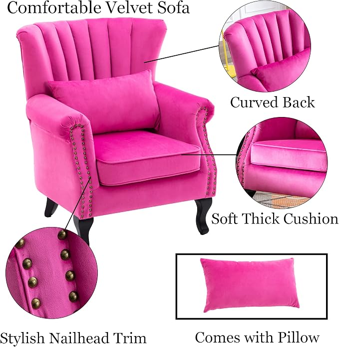 Mid Century Accent Chair Modern Tufted Wingback Armchair Club Chair Velvet - Image 7