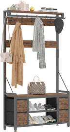 39" Hall Tree with Storage Coat Rack freestanding Entryway Furniture Bench - Image 7