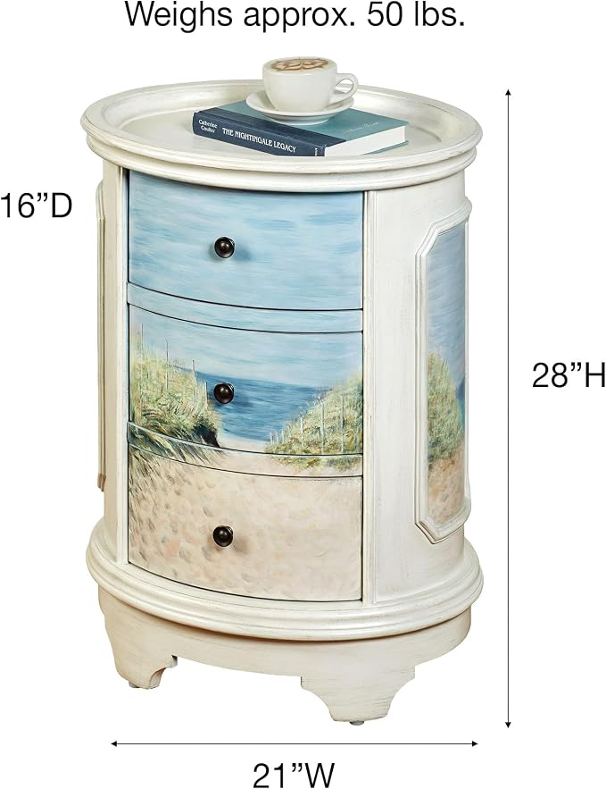 Ocean View Coastal Oval Side Cabinet | Handpainted Beach Scene - Image 3