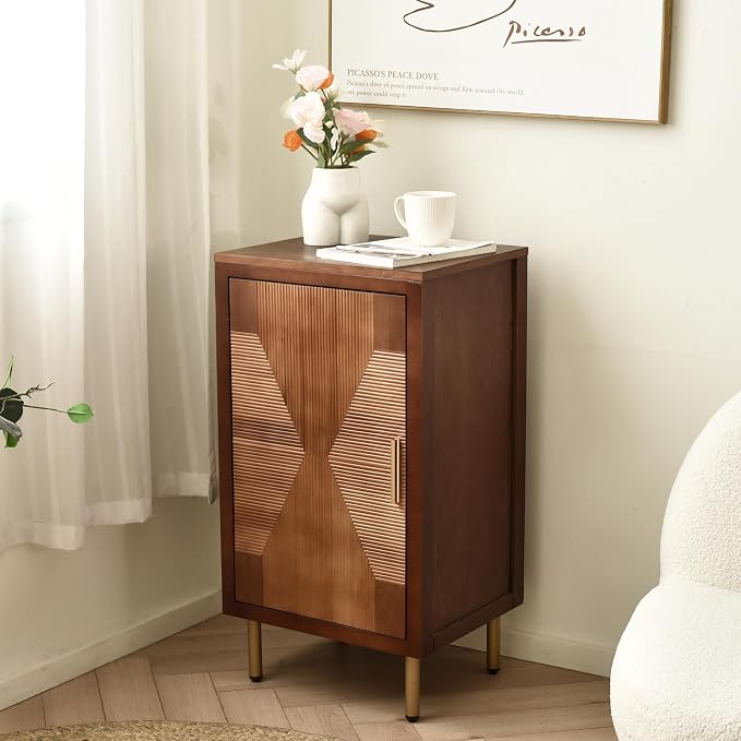 eHemco Modern End Table with Storage, Two-Toned Ribbed Parquet Design, Antique - Image 2