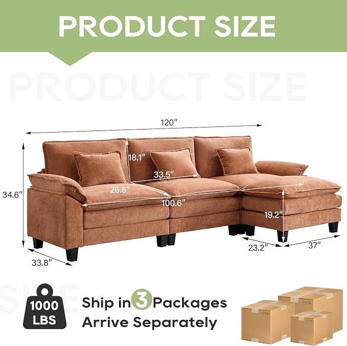 Oprisen 120" Modular Sectional Sofa, Comfy Cloud Couch Sectional Sofa - Image 7