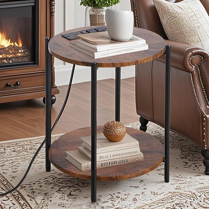 Gawicpy 2 Tier Round Side Table, Folding End Tables Coffee Table Simplistic - Image 6