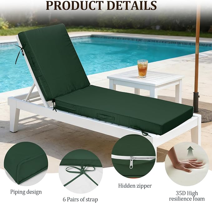 72x21x4in Lounge Cushions for Outdoor Furniture, Outdoor Lounge Chair Cushions - Image 5