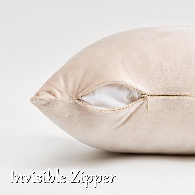 GIGIZAZA Velvet Pillow Covers 12x20 Decorative Pillows Pack of 2 Beige | Lumbar - Image 3