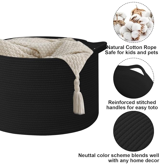 115L Extra Large Blanket Basket, Woven Rope Laundry Basket Hamper - Image 3