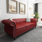 Mid-Century 3 Seater Sofa, Faux Leather Couch - Image 6