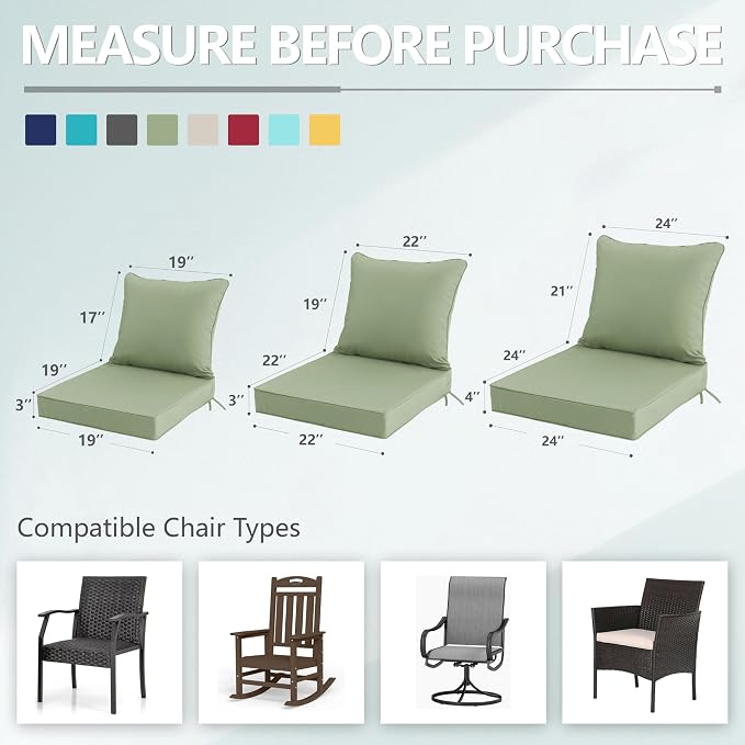 22x22 Inch Patio Chair Cushions Set of 2, Outdoor Furniture Cushions - Image 7