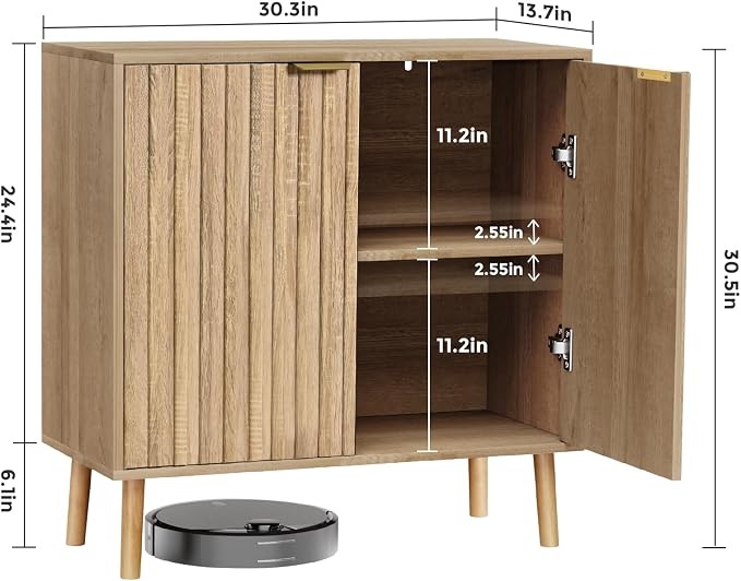 Vrullu Fluted Storage Cabinet, Free Standing Buffet, Wood Sideboard, Dining Room - Image 2