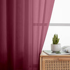 Kitchen Curtains 24 Inch Length Tier 2 Pieces, Burgundy Sheer Curtain Solid - Image 6