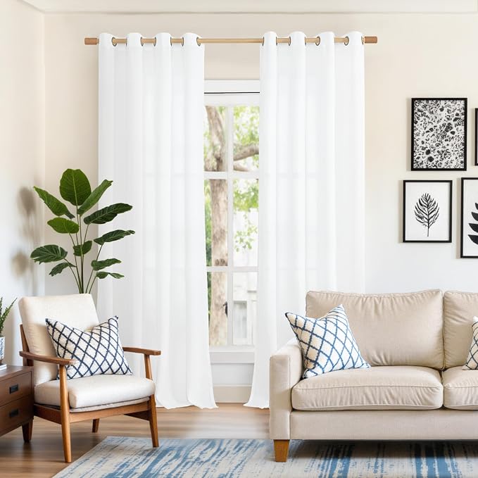 Extra Long White Linen Curtains 102 Inch Length - Image 2