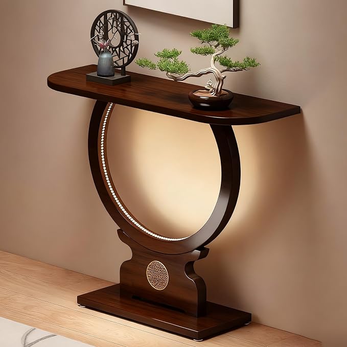 Wood Console Table for Entryway or Living Room, Circle Design by YKLYTBD