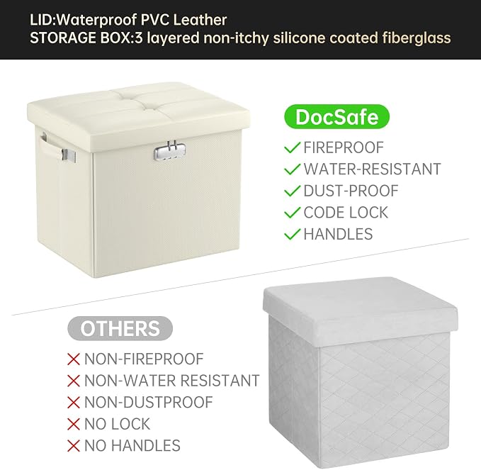 DocSafe Storage Ottoman with Lock, Fireproof＆Waterproof 17 Inches Folding - Image 8
