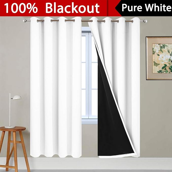 Yakamok Pure White 100% Blackout Curtains 72 Inches Long 52" Wide 2 Panel | - Image 2