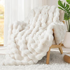 Luxury 1000GSM Rabbit Faux Fur Twin Blanket, Super Heavy Warm Cozy Beige Cream - Image 7