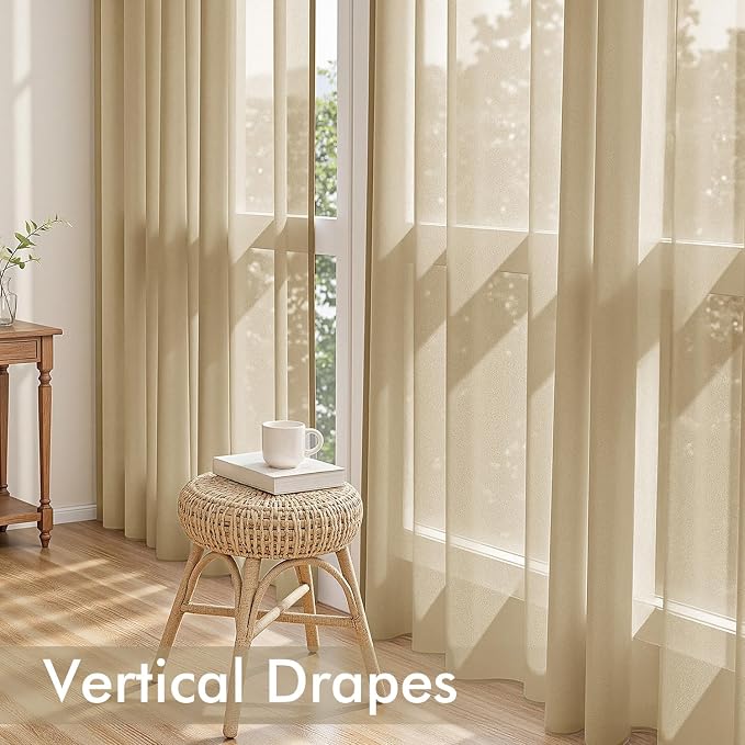 MIULEE Beige Sheer Curtains 96 Inches Long 4 Panels 42 x 96 Inches | Light - Image 5