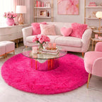 Amdrebio Hot Pink Shaggy Small Round Rug 3Ft - Image 5