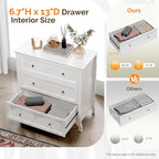VINGLI White Dresser 3 Drawer Chest of Drawers - Image 3