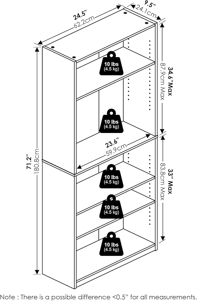 Furinno Jaya Book Shelf, 5-Tier Bookshelf, Bookcase - Image 2