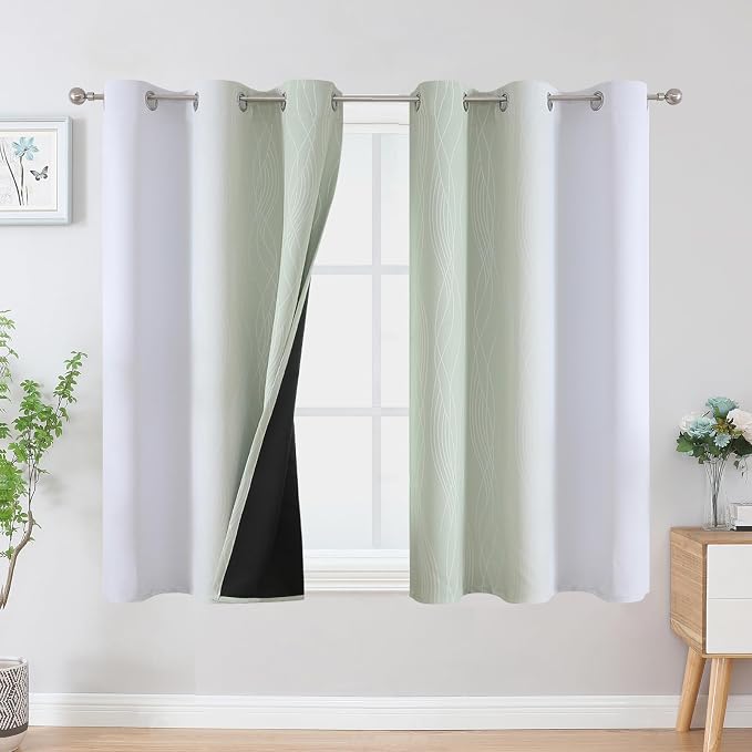 Sage Green and Greyish White Ombre Blackout Curtains - Image 2