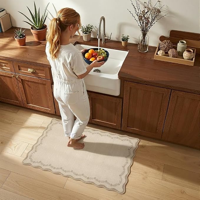 GarveeHome Scalloped Entryway Rug 2x3 Jute Washable Front Door Entry Rug | Tan - Image 2