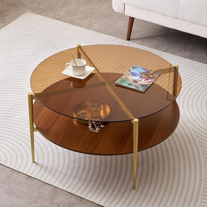 LumFurn Extra Large Round Coffee Table, Mid-Century Modern Design, D34 x H17 in by LumFurn