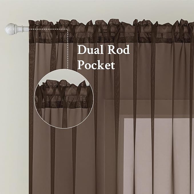 MIULEE Chocolate Brown Sheer Curtains 54 X 84 Inches, 2 Panels | Voile Drapes - Image 2