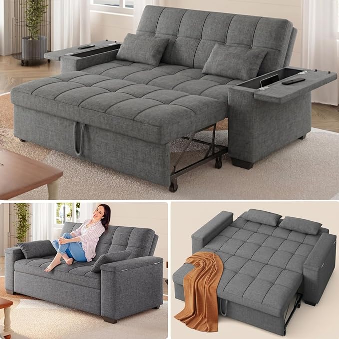 Gizoon 3 in 1 Convertible Sofa Bed, 63.6'' Pull Out Couch by Gizoon