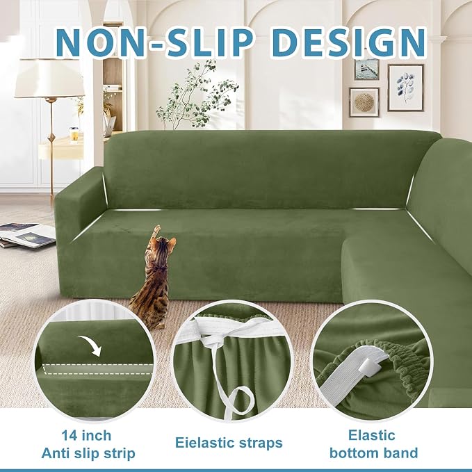 HDCAXKJ Corner Sectional Couch Covers Velvet Stretch L Shape Sofa Cover Soft - Image 4