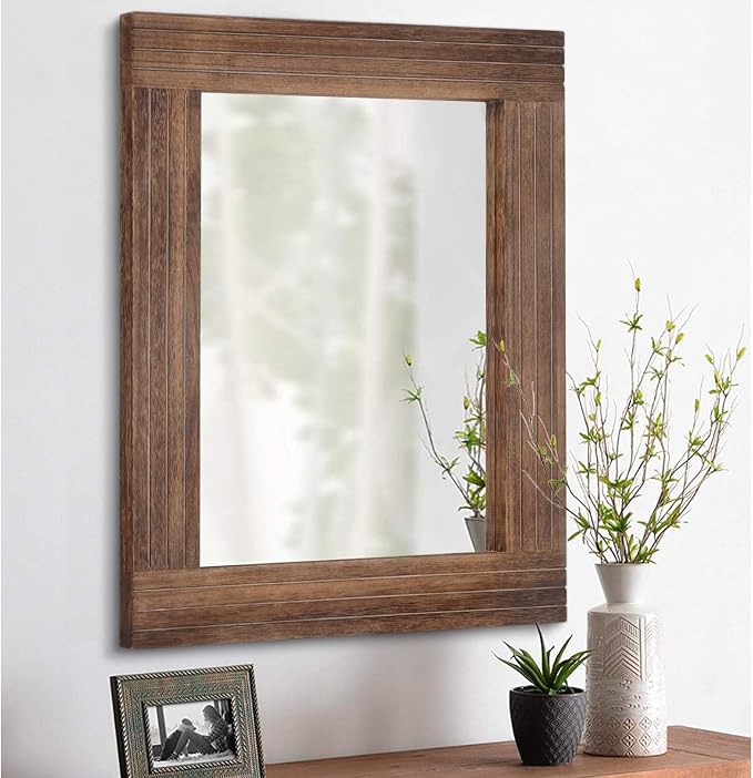 Wood Mirror Rectangular Framed Rustic Vintage Mirrors Decor Farmhouse Bedroom by HLFMVWE