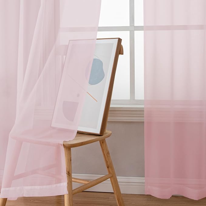 Sheer Curtains 54 Inch Length 2 Panels Set, Blush Sheer Curtain - Image 6