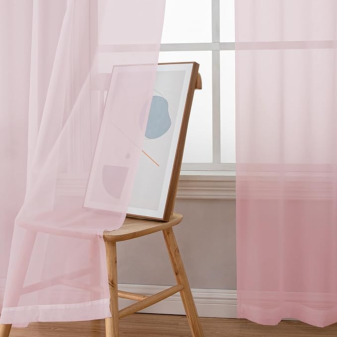 OWEINE Sheer Curtains 84 Inches Long 2 Panels Set, Rod Pocket Fimly Voile Solid - Image 3