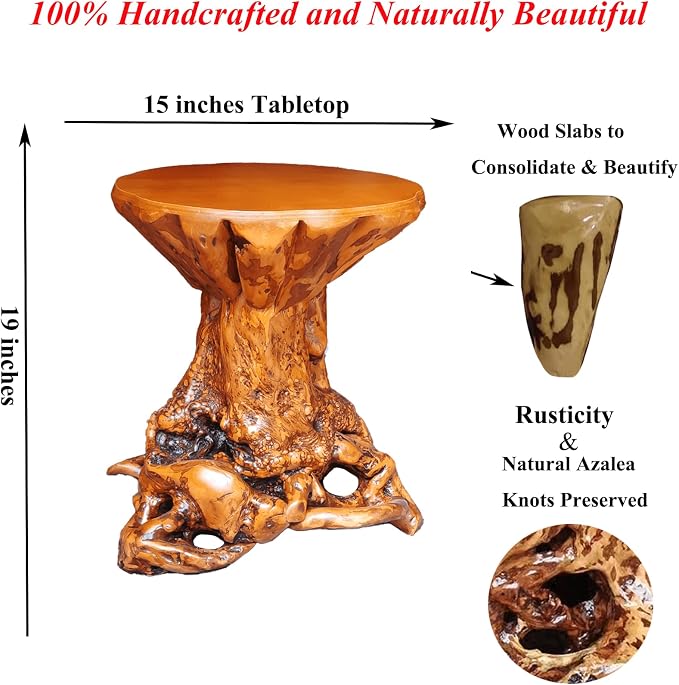 Aotea Crafts Rustic Azalea Tree Stump/Root End Table | Unique Wood Root Log - Image 3