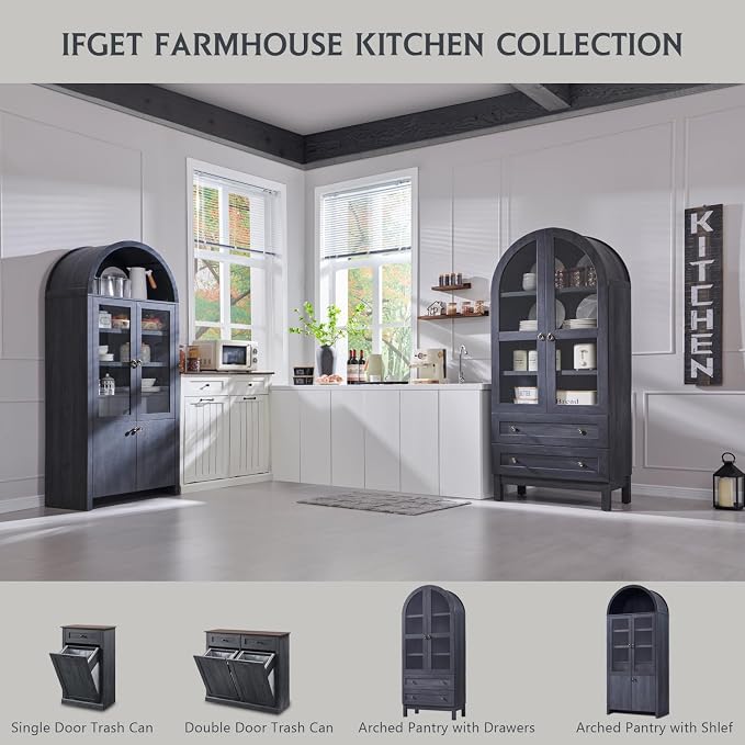 IFGET 71" Tall Arched Kitchen Pantry Cabinet, Wood Kitchens Storage Cabinets - Image 6