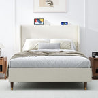 MALOL Full Size Bed Frame with Upholstered Headboard, Linen Fabric Platform Bed - Image 7