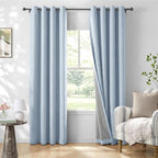100% Blackout Linen Textured Curtains 90 Inch Long, Chambray Blue | 100% by 100BlackoutShield